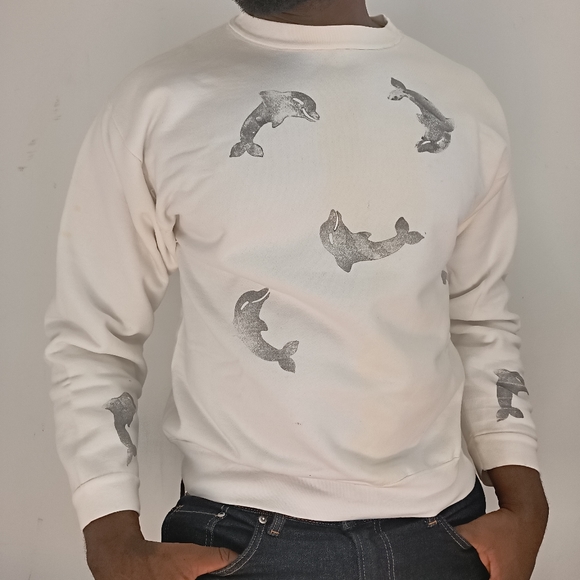 Vintage Womens Cotton Deluxe Logo Dolphins Sweatshirt Pullover, Size L, White - Picture 9 of 9